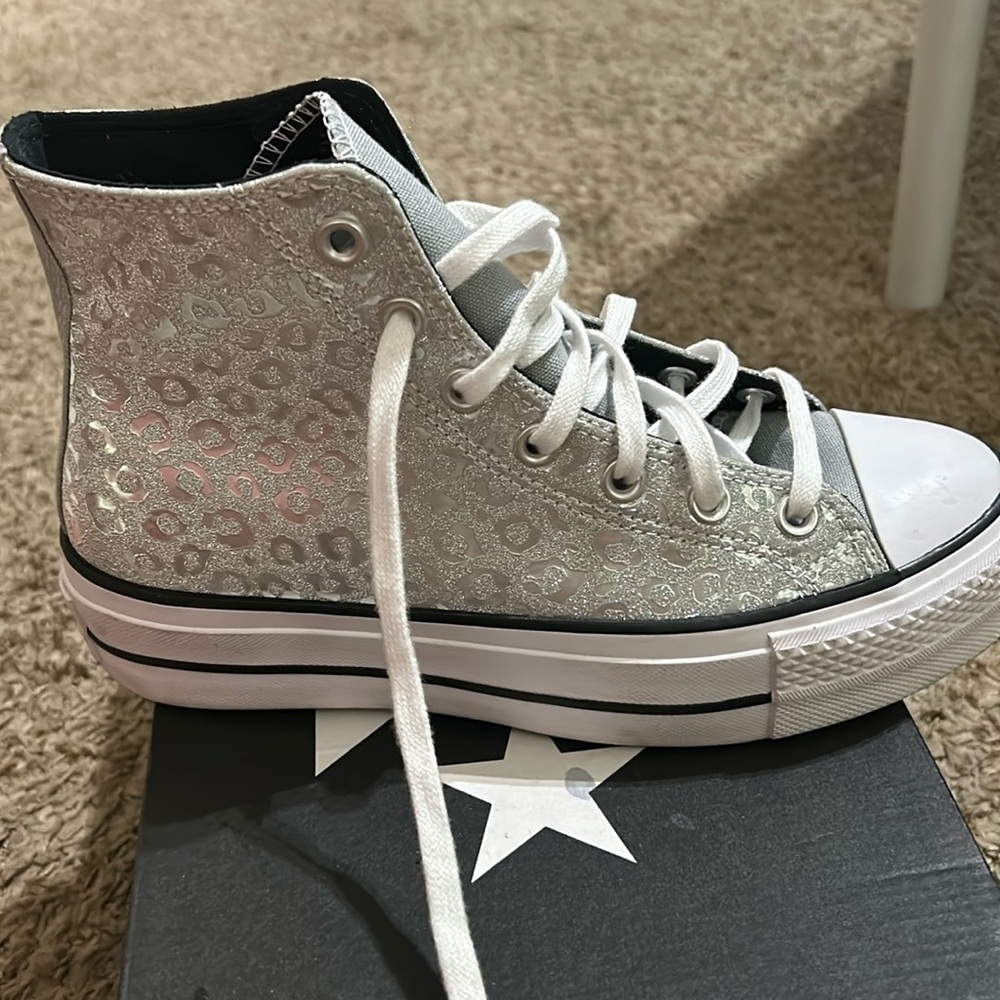 converse, silver glitter shoe, worn 1 time